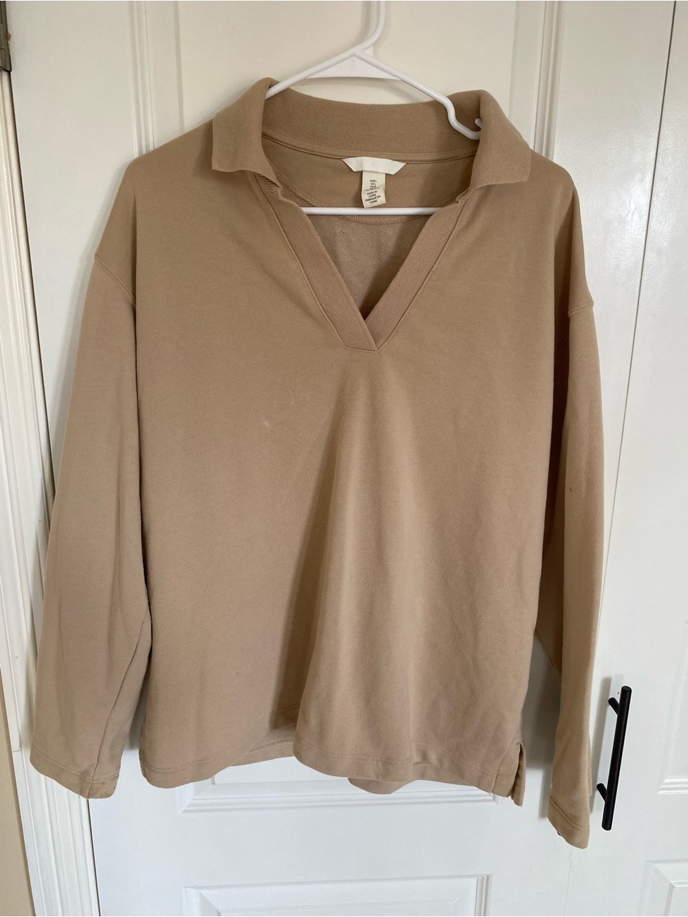 H&M Women's V-Neck Polo Sweatshirt in Tan